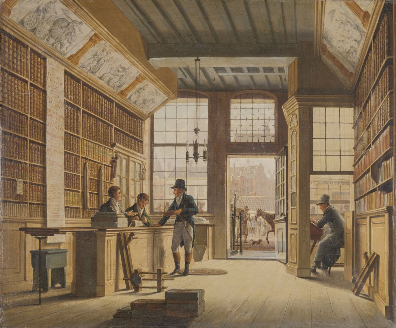 Obchod knihkupce Pietera Meijera Warnarse na Vijgendam v Amsterdamu, 1820 od Johannes Jelgerhuis
