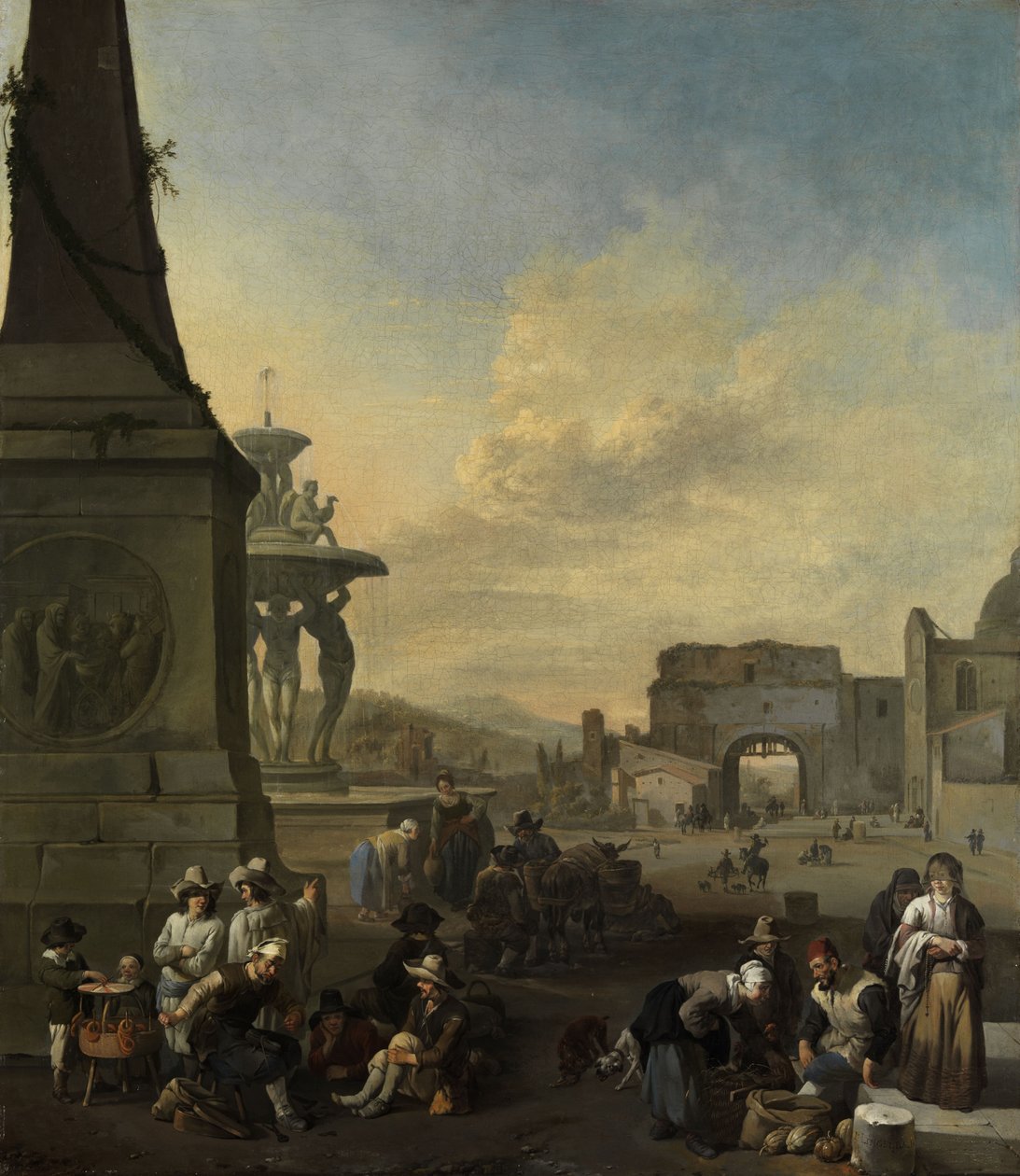 Ruch na trhu na náměstí Piazza del Popolo v Římě od Johannes Lingelbach