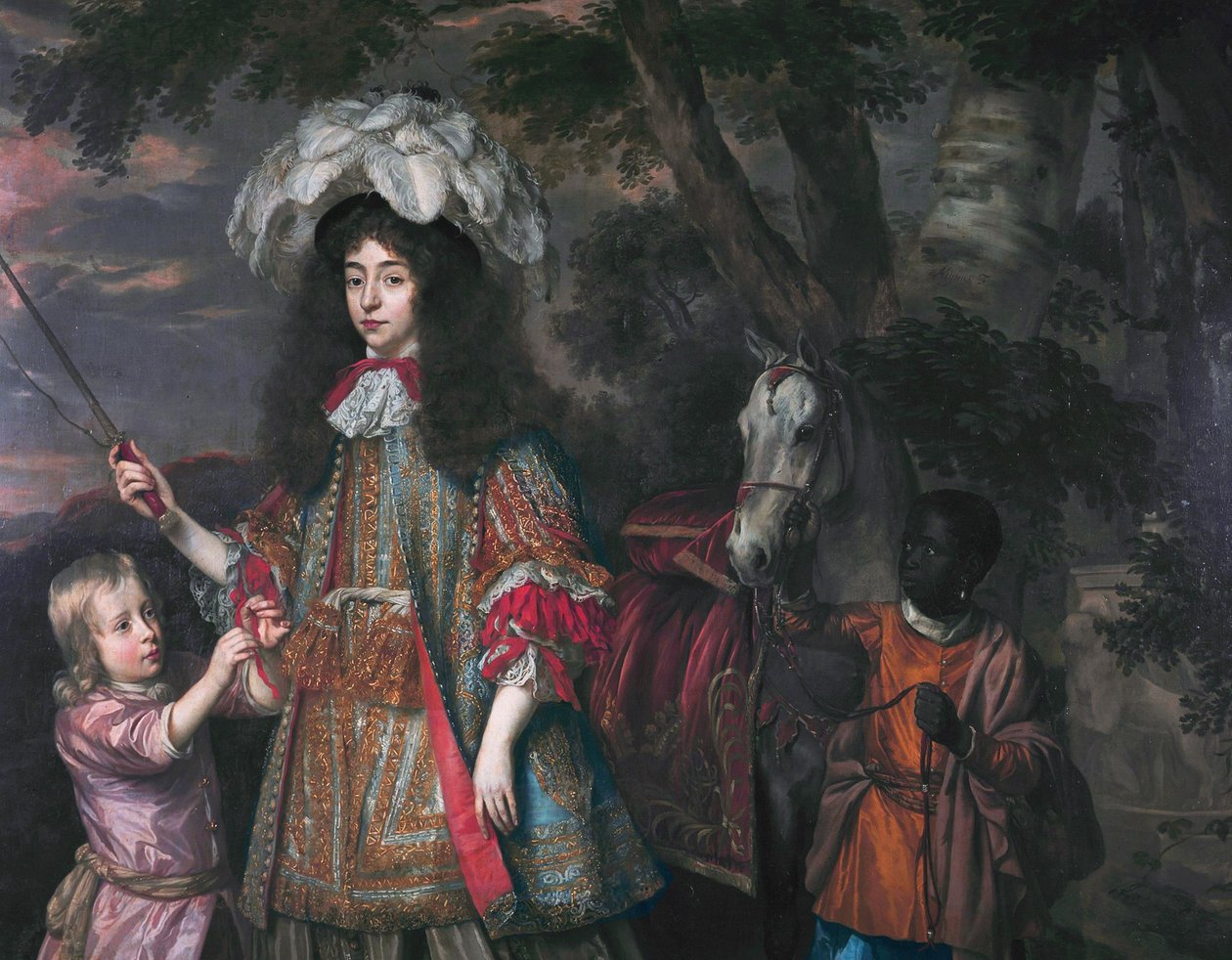 Portrét Marie Oranžské (1642-1688), s Hendrikem van Zuijlesteinem († 1673) a služebníkem od Johannes Mytens