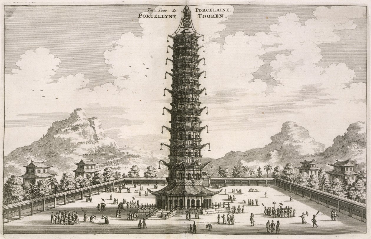 Porcelánová věž, z popisu holandského velvyslanectví v Číně, 1665 napsal a ilustroval Johannes Nieuhof a vydal Jacob van Meurs od Johannes Nieuhoff