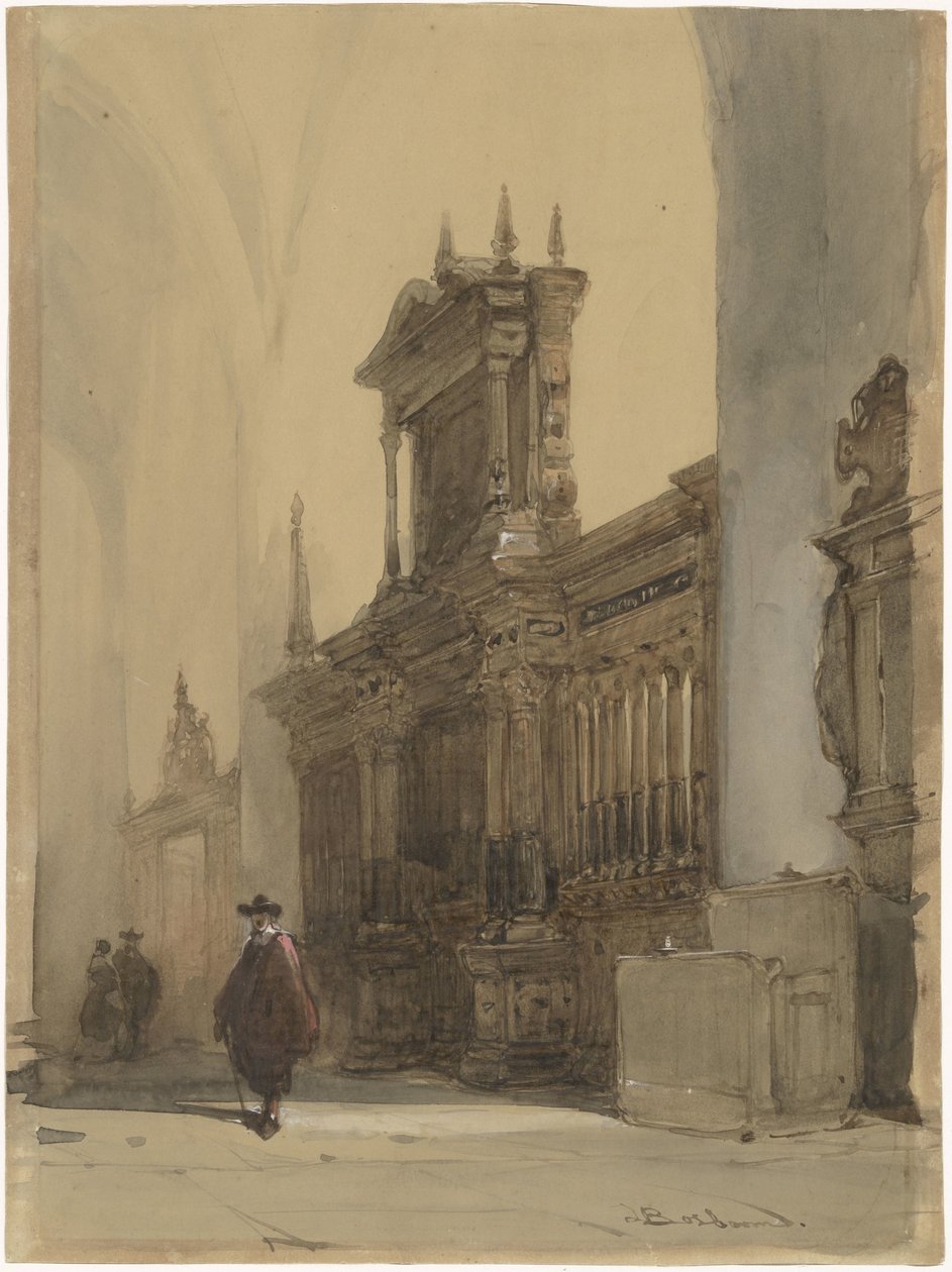 Sborový plot Nieuwe Kerk, Delft (název na objektu) od Johannes Bosboom (signed by artist)