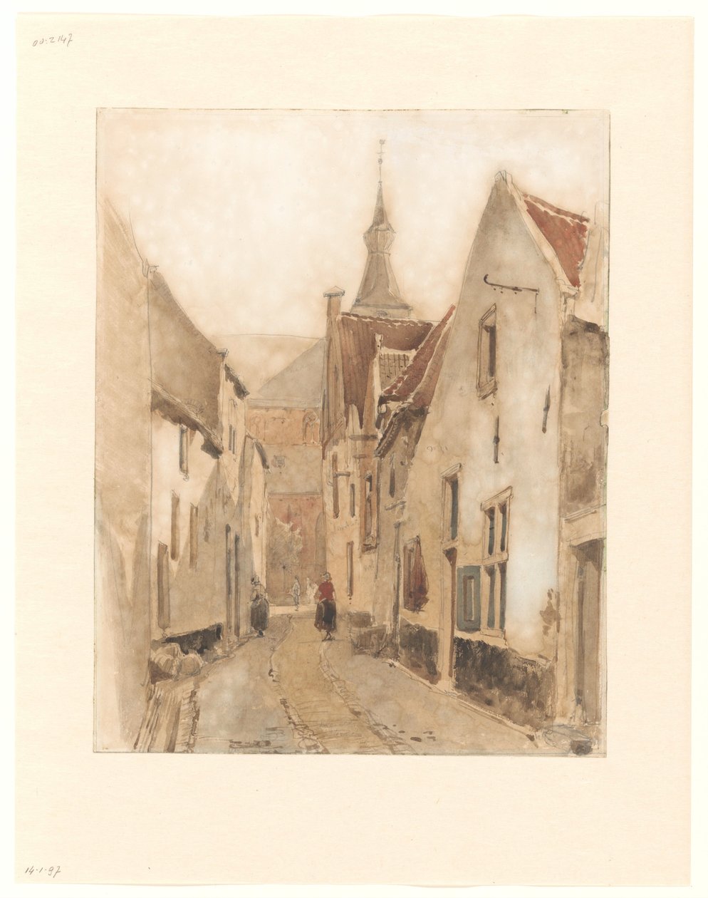 Pohled z Ridderstraat v Kerksteeg, Hattem od Johannes Bosboom