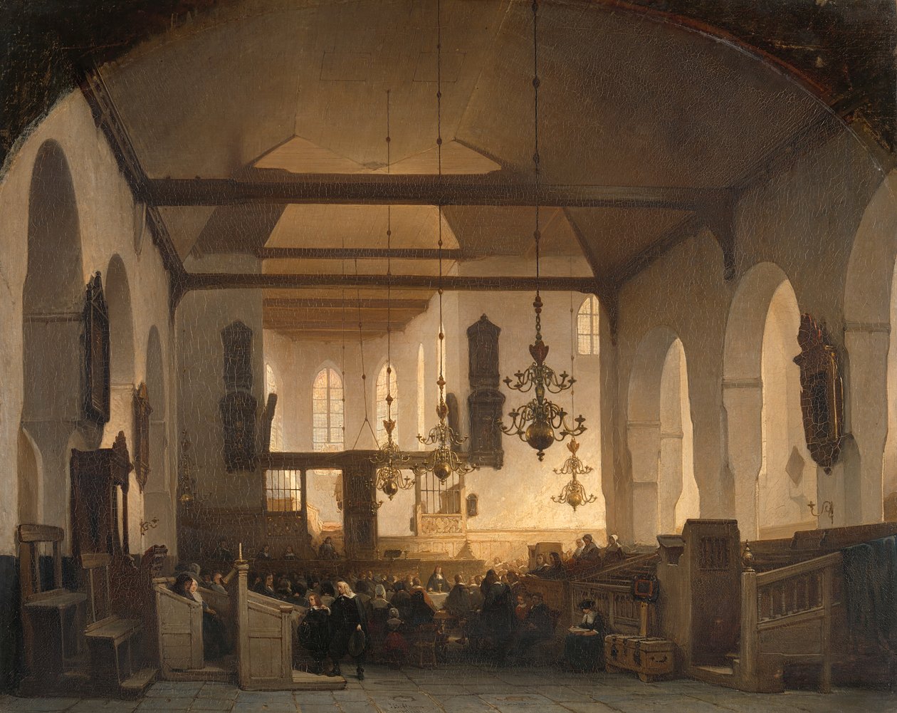Interiér kostela Geertekerk v Utrechtu se slavením svaté večeře Páně od Johannes Bosboom