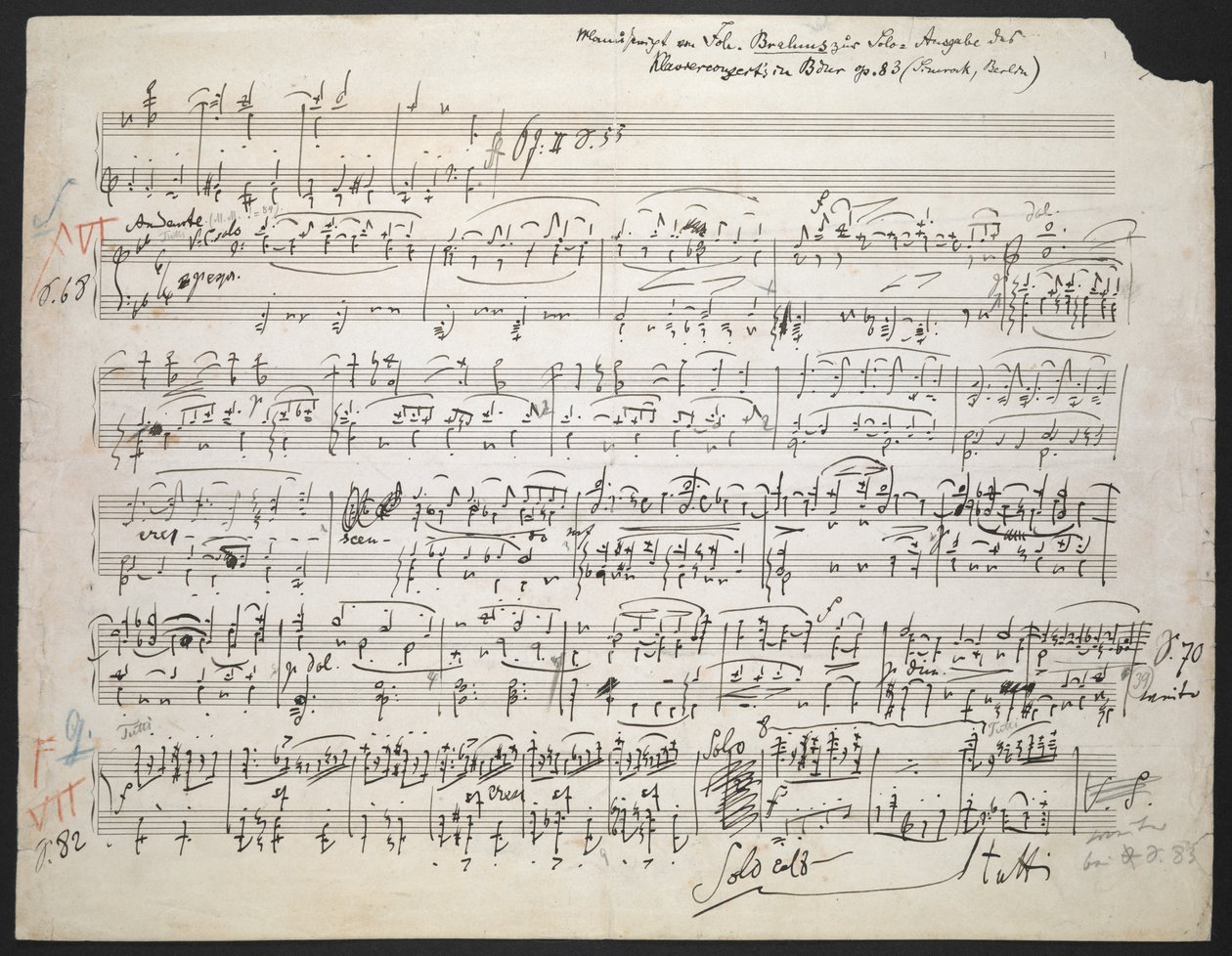 Zweig MS 19 f.1r Klavírní koncert č.2 B, op. 83 od Johannes Brahms