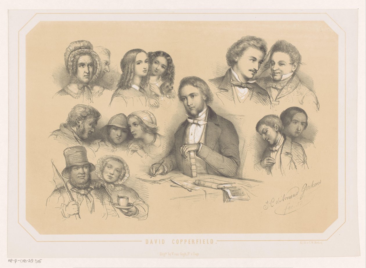 Charles Dickens uprostřed postav od Davida Copperfielda od Johannes Christiaan d