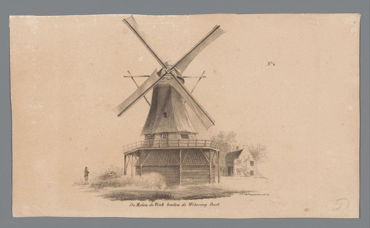 Pohled na větrný mlýn De Vink mimo Weteringpoort Windmill de Vink mimo Wetering Poort (název na objektu) od Johannes Cornelis van Pappelendam
