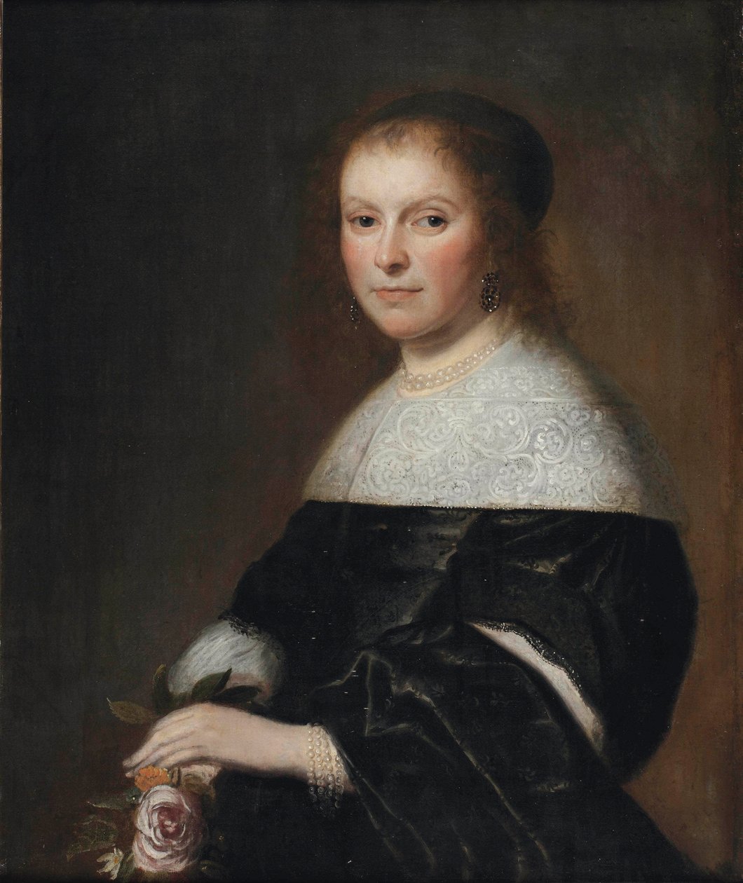 Portrét dámy držící růži od Johannes Cornelisz Verspronck
