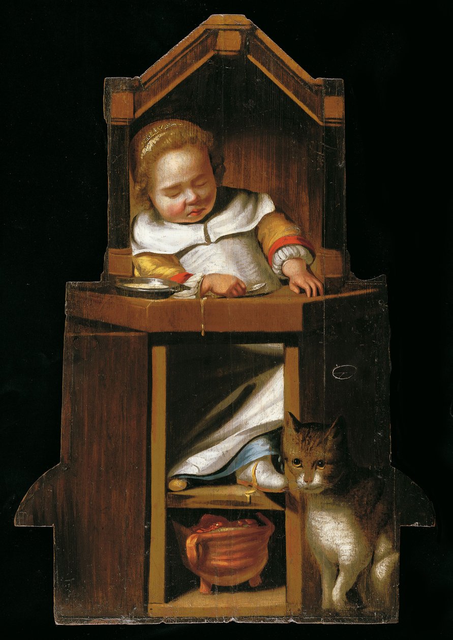 Spící dítě ve vysoké židličce od Johannes Cornelisz. Verspronck