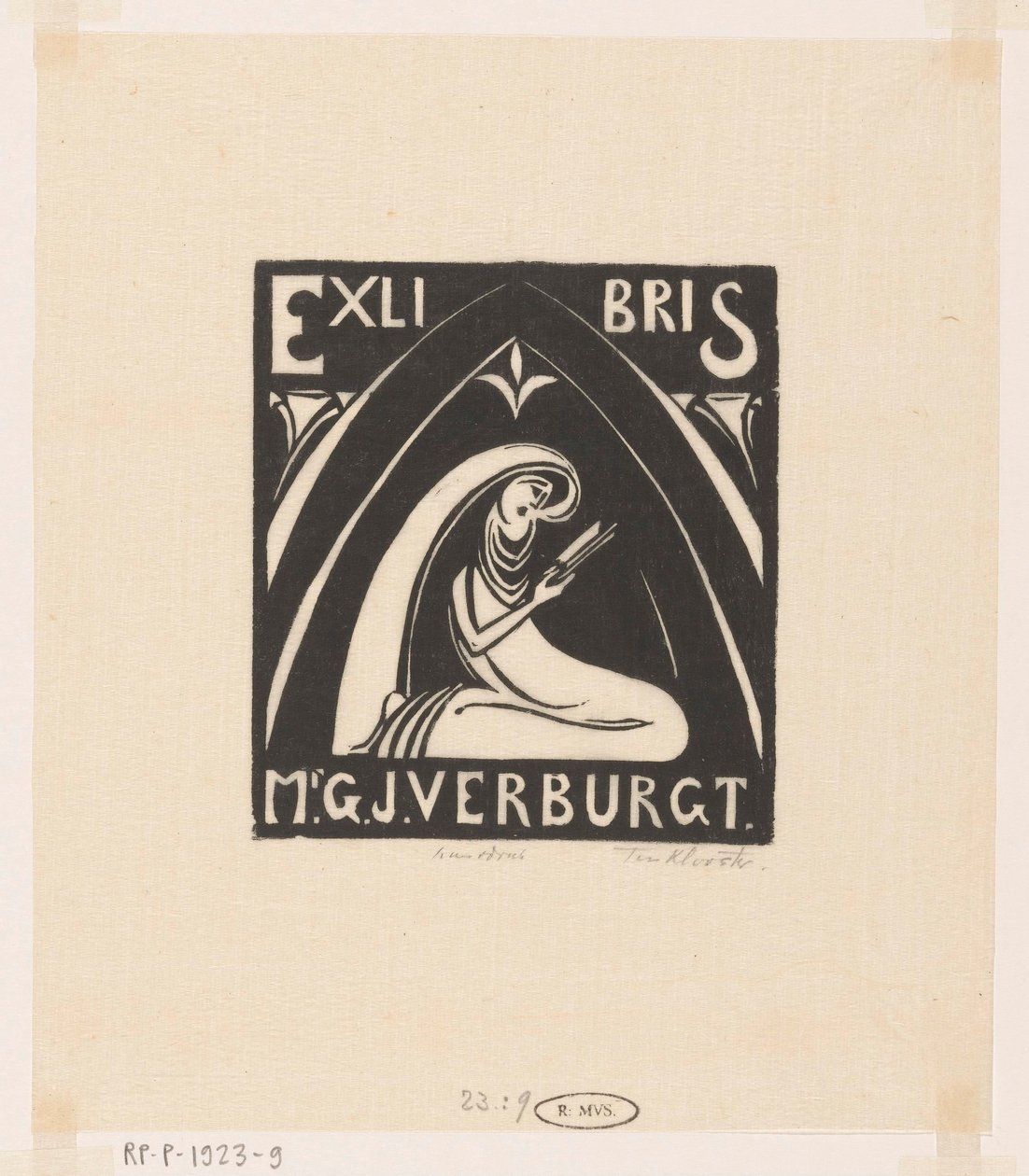 Ex-libris Gerrit-Jan Verburgt od Johannes Frederik Engelbert ten Klooster (signed by artist)