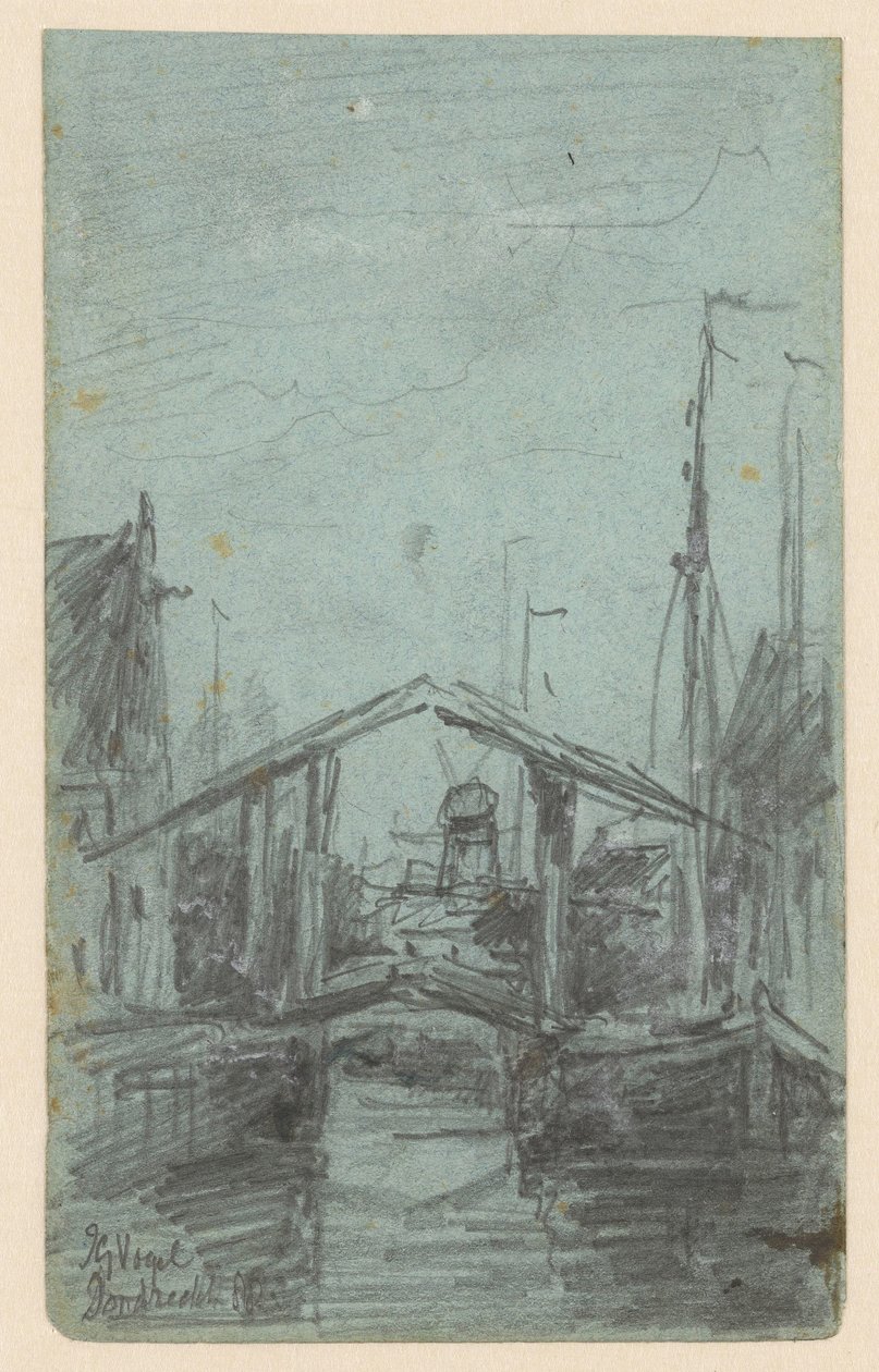 Pohled na Dordrecht s padacím mostem od Johannes Gijsbert Vogel