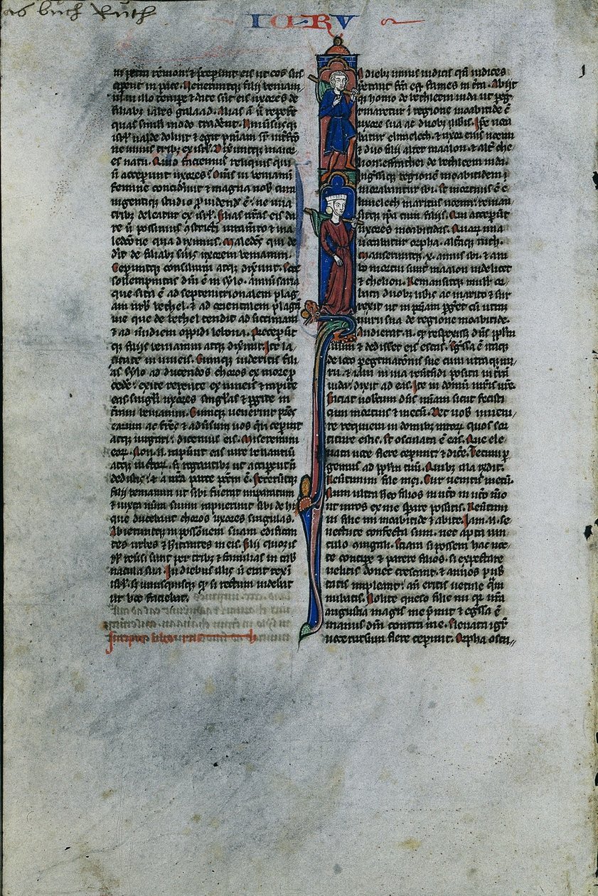 Iniciála I s Elimelechem a Naomi: List z latinské Bible 1 ze 2 vyříznutých listů, c. 1250. od Johannes Grusch Atelier
