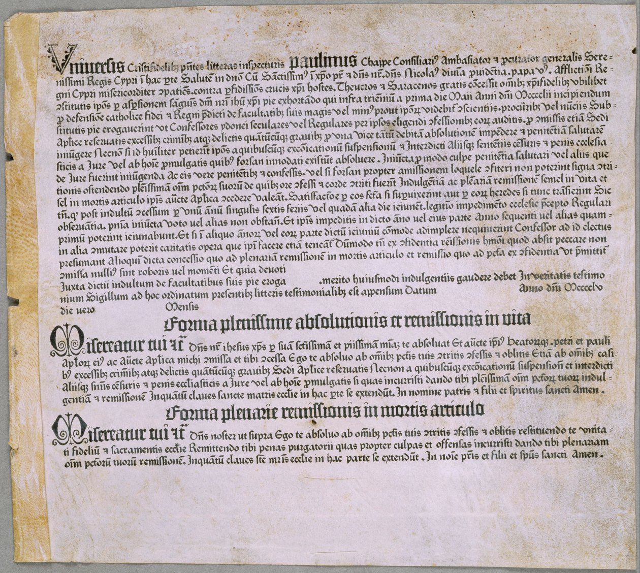 Dopis shovívavosti (za výpravu proti Turkům a obranu Kypru), (Mainz, Johannes Gutenberg, 1455) od Johannes Gutenberg