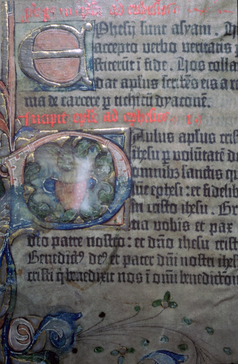 Detail z Gutenbergovy bible z patnáctého století o otevření listu Efezským od Johannes Gutenburg