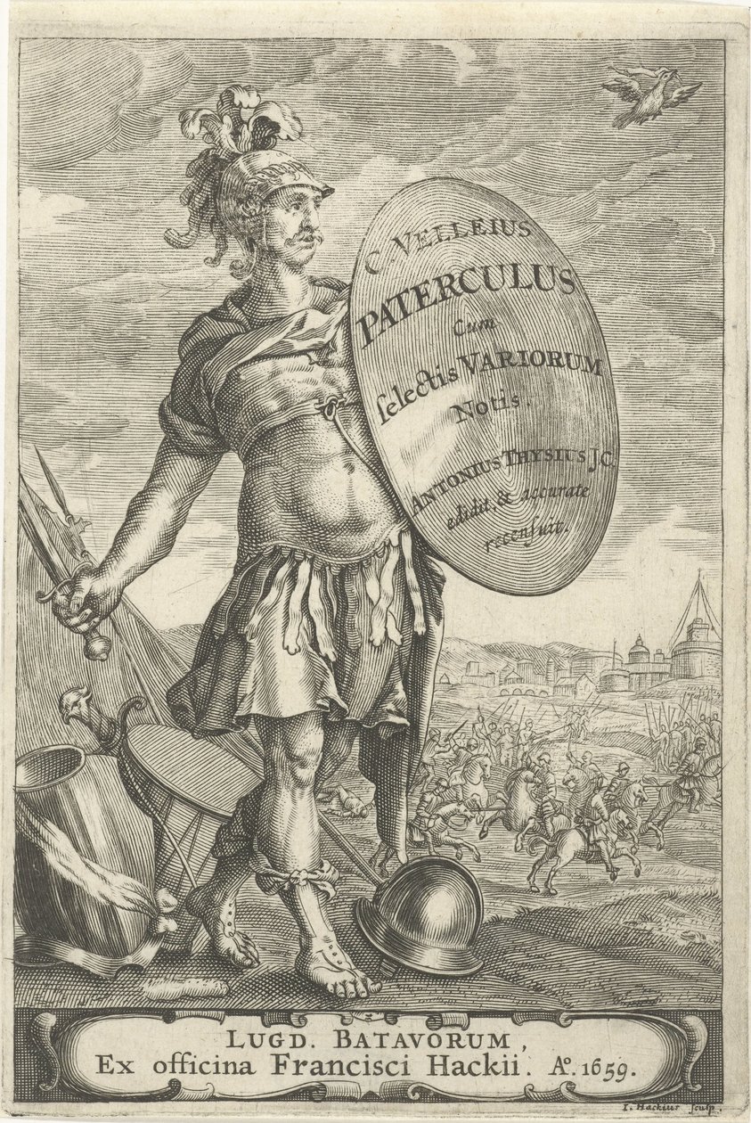 Romeinse krijgsman voor een slagveld Titelpagina voor Caius Velleius Paterculus cum Selectis Variorum Notis, 1659 od Johannes Hackius