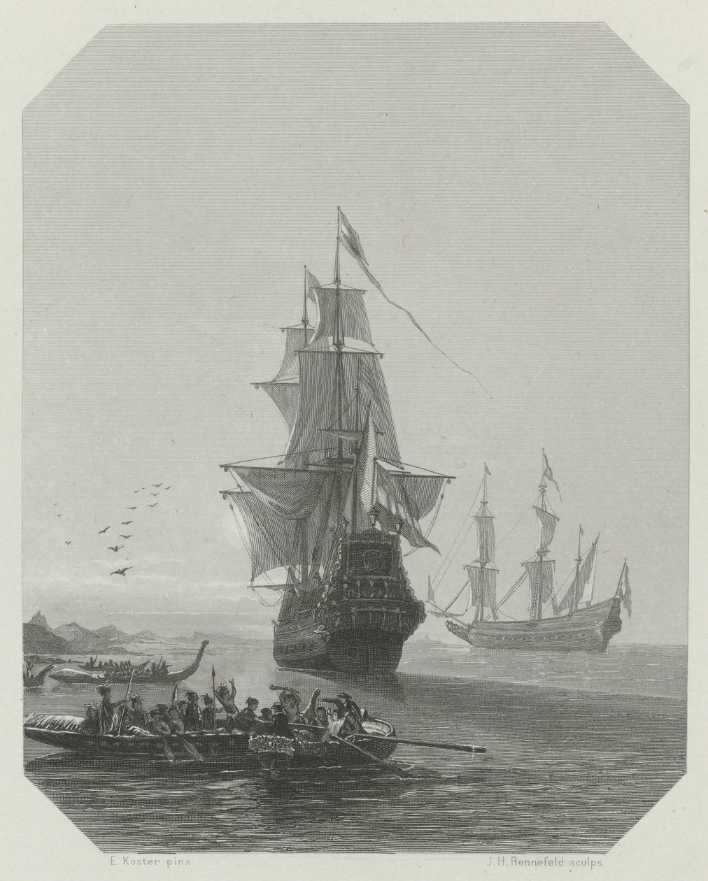 Příchod Abela Tasmana na Nový Zéland, 1642-1643, cca 1865 od Johannes Heinrich Maria Hubert Rennefeld