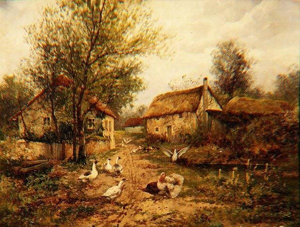Drůbež u rybníka v hospodářském dvoře od Johannes Hendrik Weissenbruch