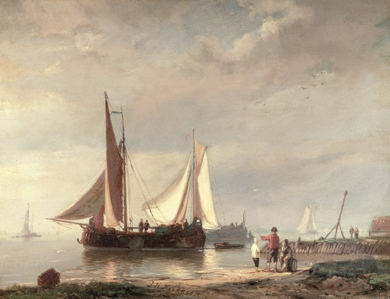 Přístavní scéna (olej) od Johannes Hermann Barend Koekkoek