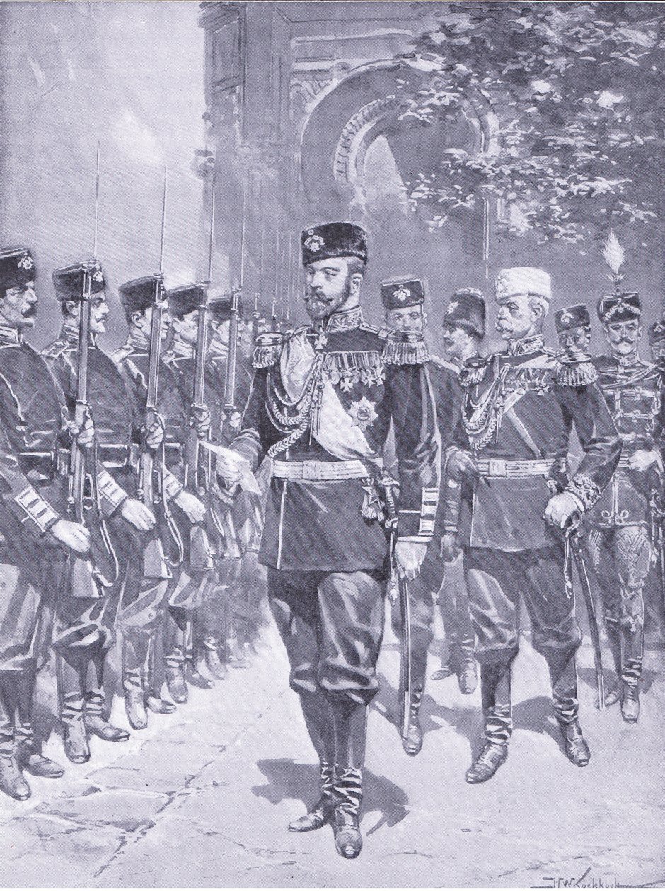 Jeho Imperial Majesty the Tzar, ilustrace z Cassells History of the Rusko-japonské války Vol 1, c.1900 od Johannes Hermann Barend Koekkoek