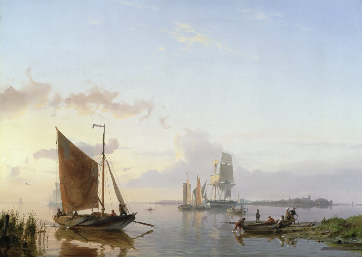 Plachetnice v ústí řeky, 1853 od Johannes Hermann Barend Koekkoek