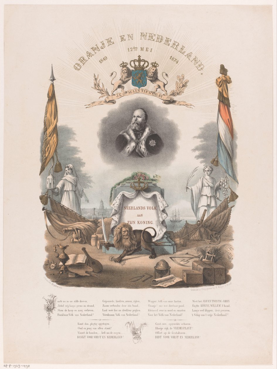 Alegorie k 25. výročí vlády krále Viléma III. 12. května 1874 od Johannes Hermanus van der Heijden