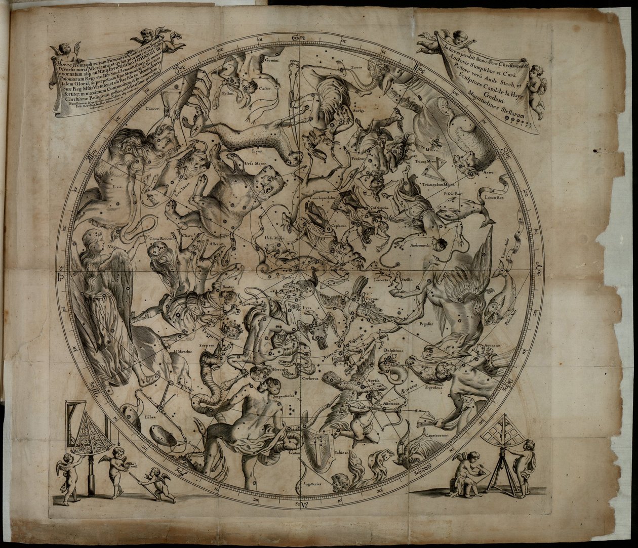 Tabulka souhvězdí severní polokoule Firmamentum Sobiescianumsive Uranographia od Johannes Hevelius