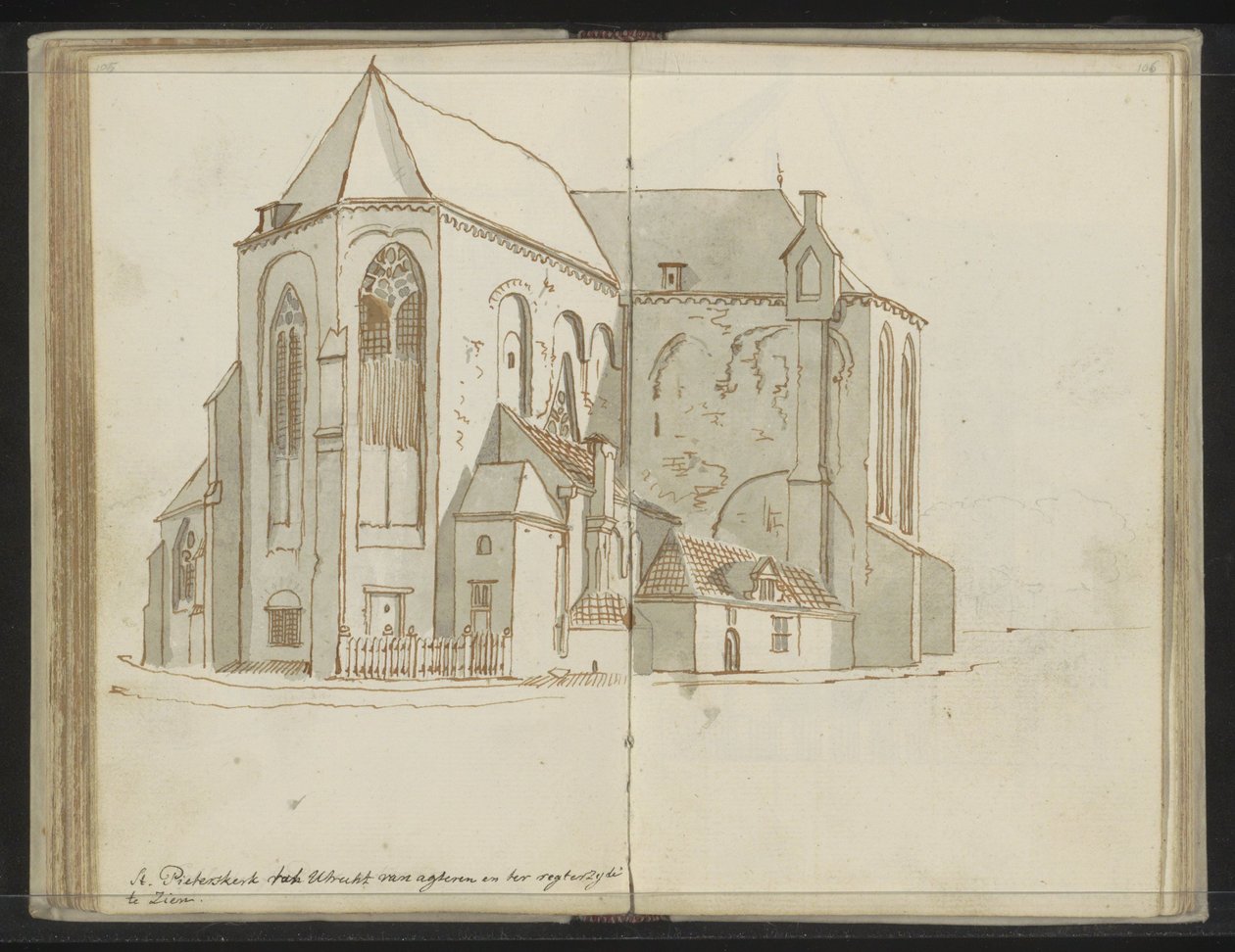 Vpravo a vzadu Pieterskerk v Utrechtu od Johannes Huibert Prins