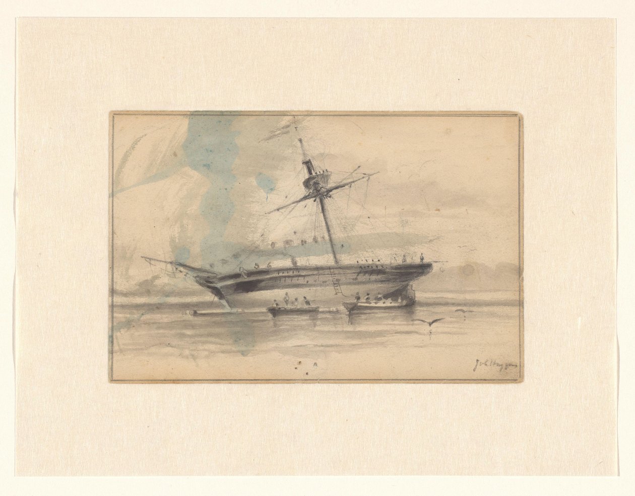 Plachetnice se dvěma veslicemi od Johannes Huygens (signed by artist)