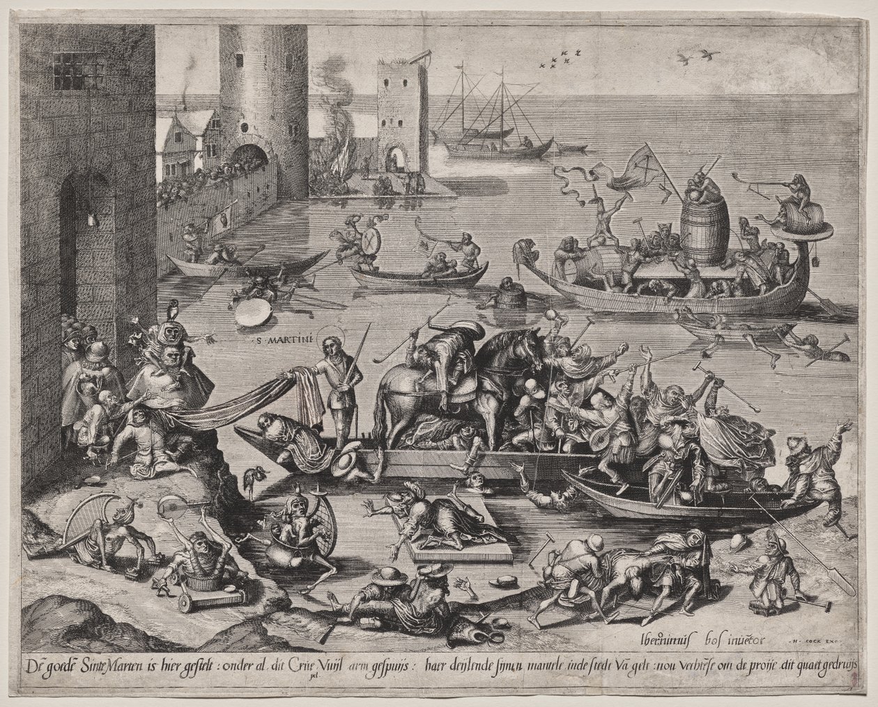 Svatý Martin se svým koněm na lodi od Johannes I van Doetecum (d. 1605)