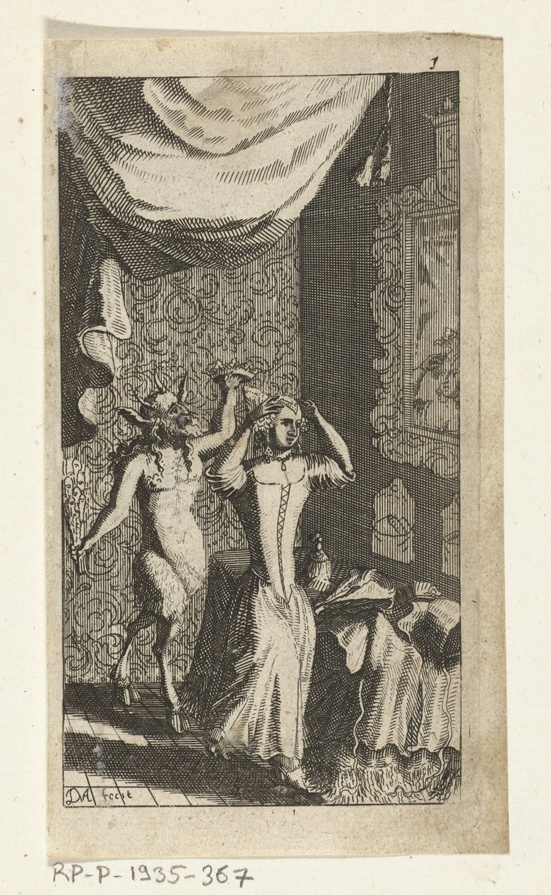 Pyšný ďábel Knižní ilustrace pro Simon de Vries, Seven Duyvelen vládnoucí a sloužící Hedendaeghsche Dienstmaegden, Amsterdam, 1682 od Johannes Jacobsz van den Aveele
