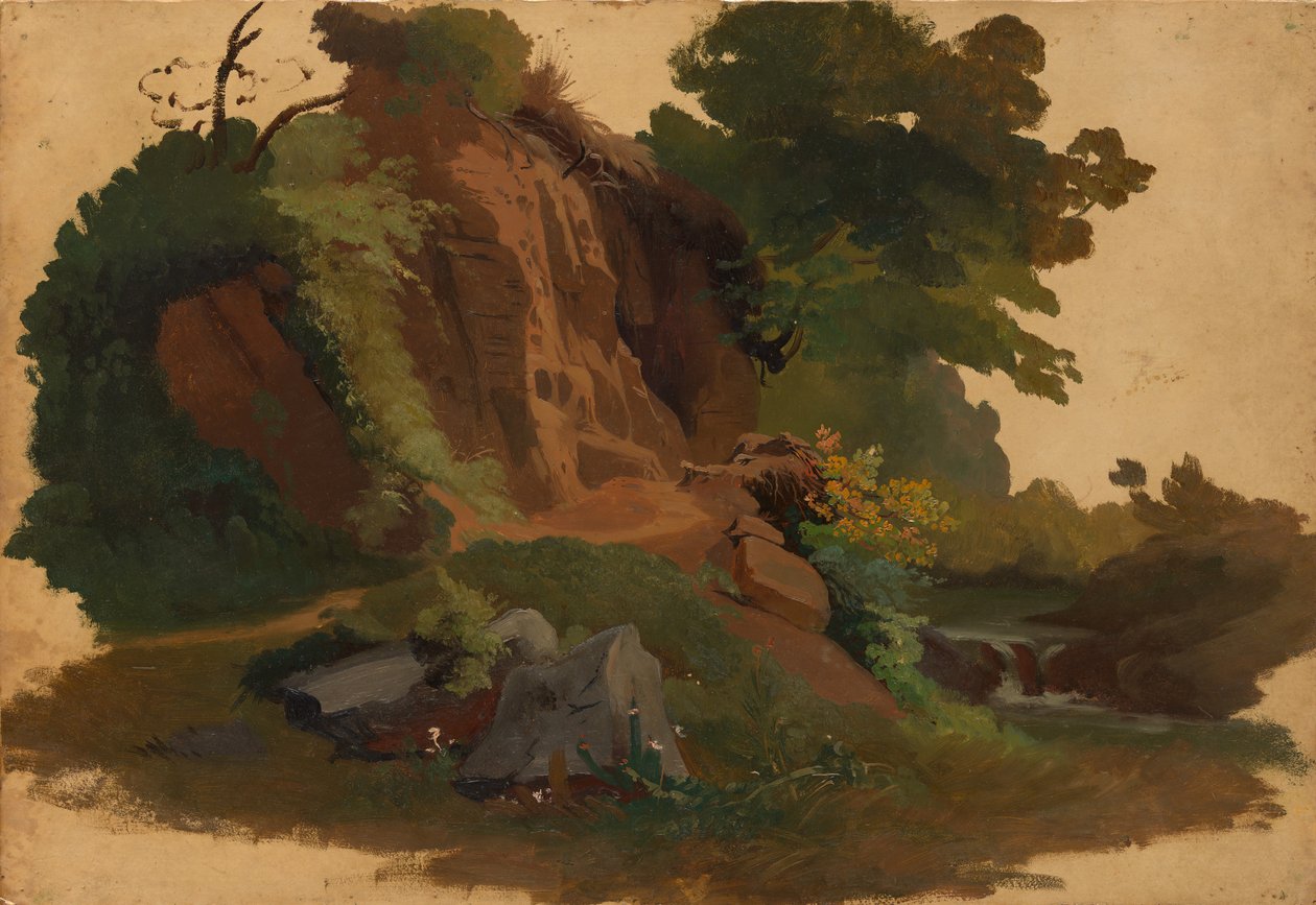 Skalnatý výběžek u potoka v římské Campagna, ca. 1835-40. od Johannes Jakob Frey