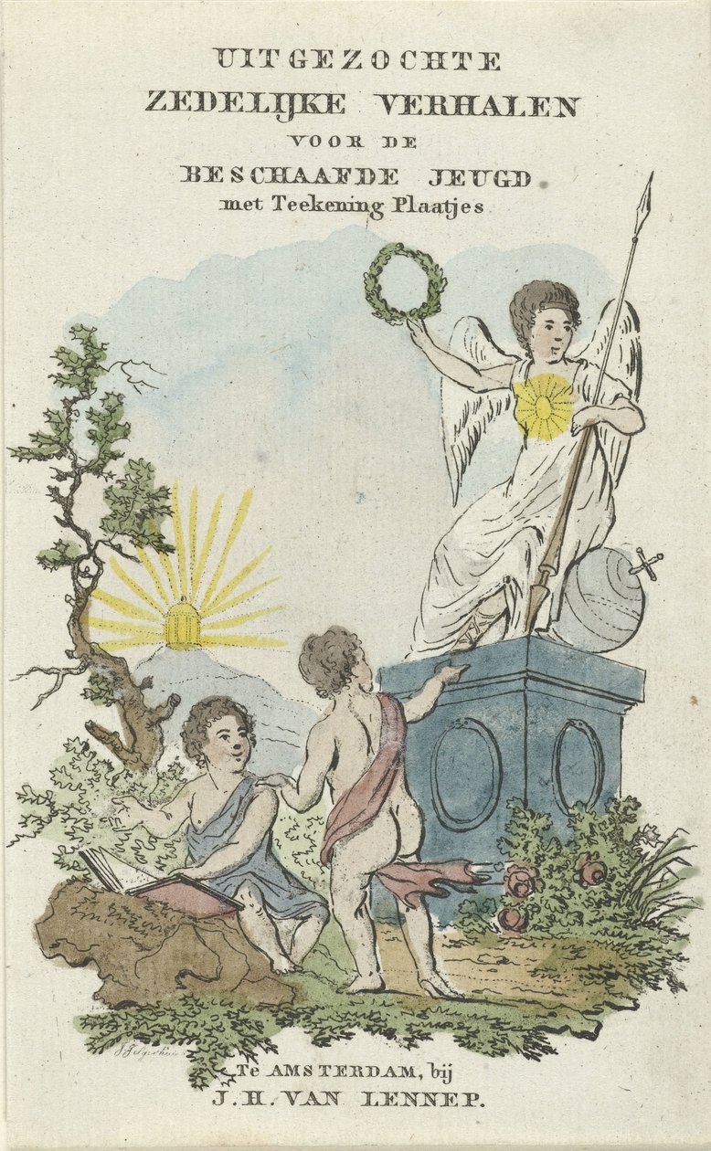 Krajina se dvěma dětmi Titulní strana pro: Vybrané mravní příběhy pro civilizovanou mládež, 1828 od Johannes Jelgerhuis