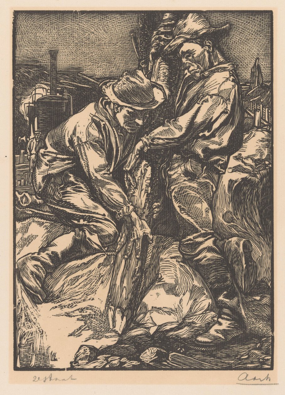 Stavební dělníci zaneprázdněni beraněním od Johannes Josephus Aarts (signed by artist)
