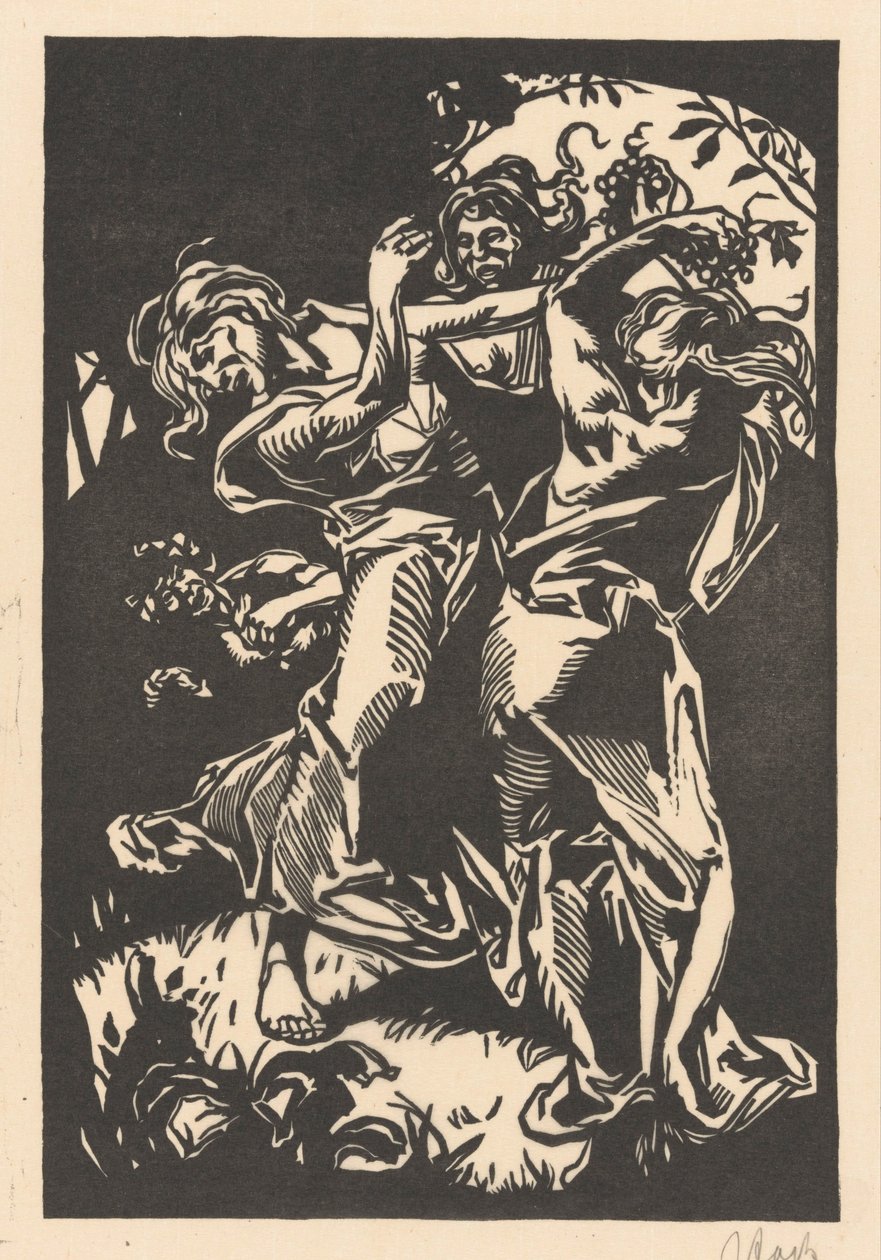Tančící ženy s hrozny a satyr od Johannes Josephus Aarts (signed by artist)