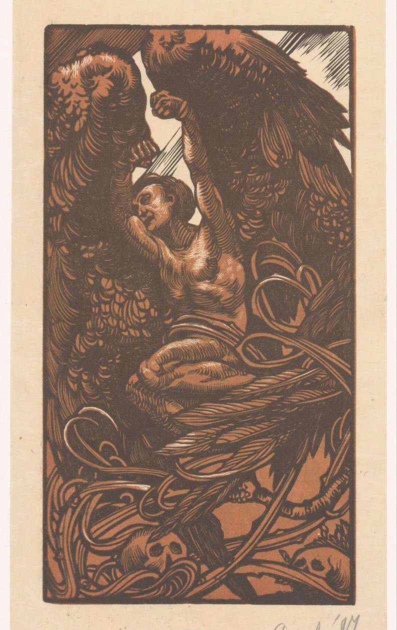 Okřídlená žena s lebkami od Johannes Josephus Aarts (signed by artist)