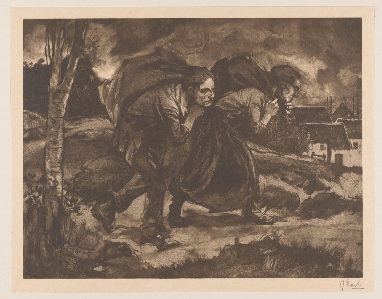 Muž a žena s taškou na zádech od Johannes Josephus Aarts (signed by artist)