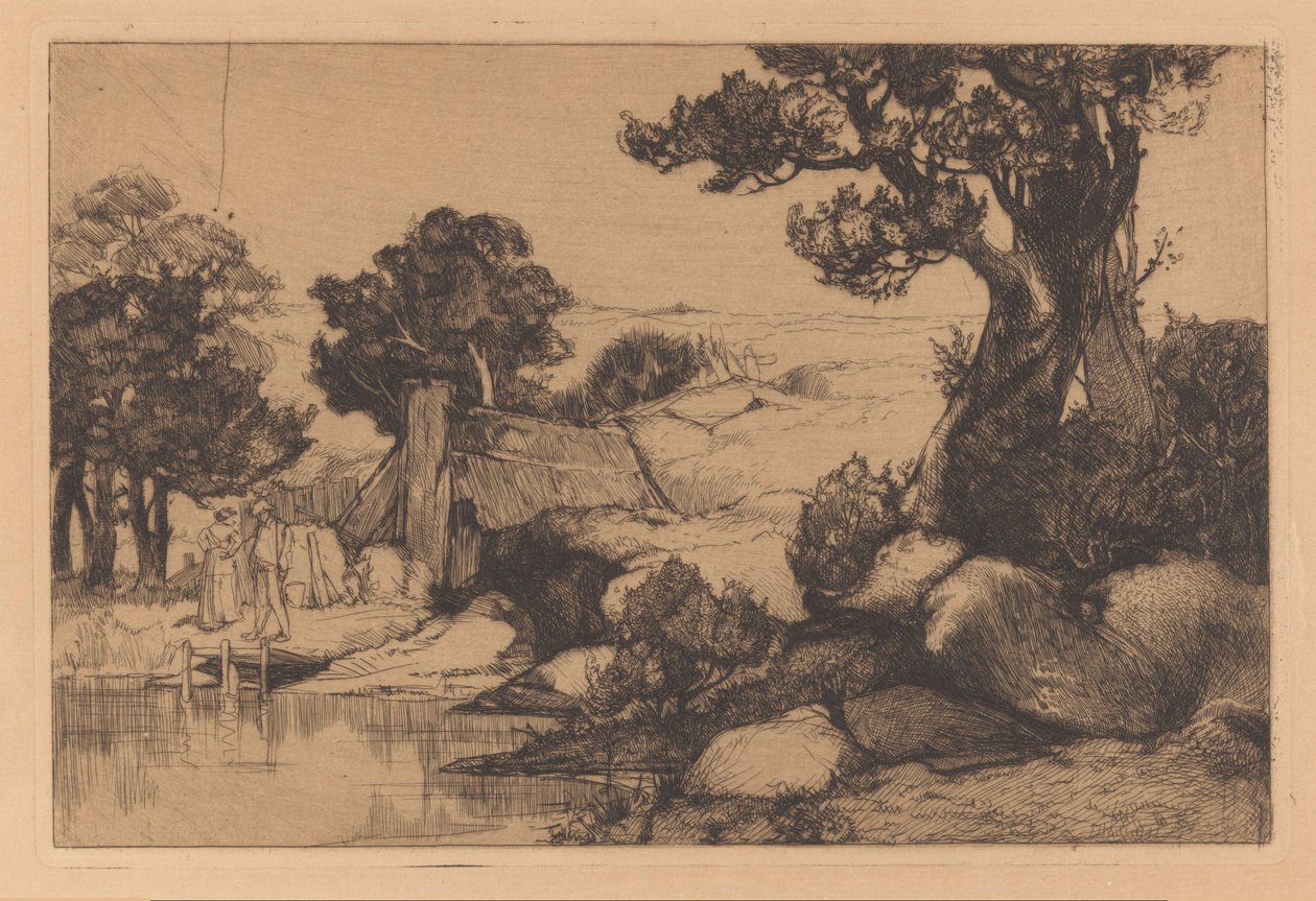 Krajina s mužem a ženou na břehu od Johannes Josephus Aarts