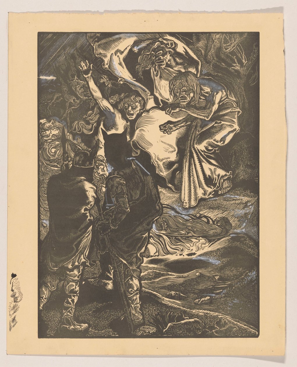 Macbeth a Banquo se setkají se třemi čarodějnicemi od Johannes Josephus Aarts