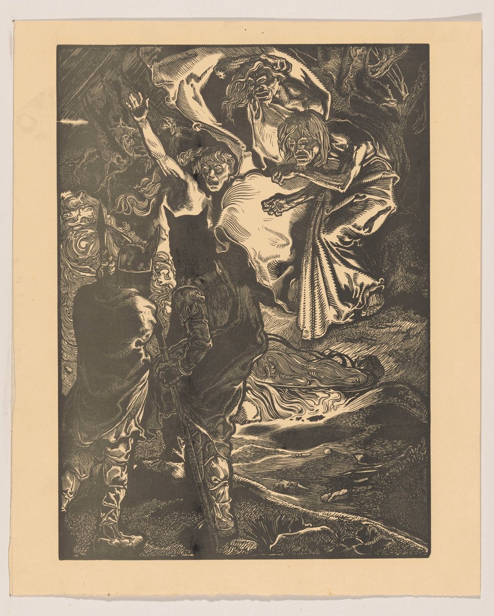 Macbeth a Banquo se setkají se třemi čarodějnicemi od Johannes Josephus Aarts