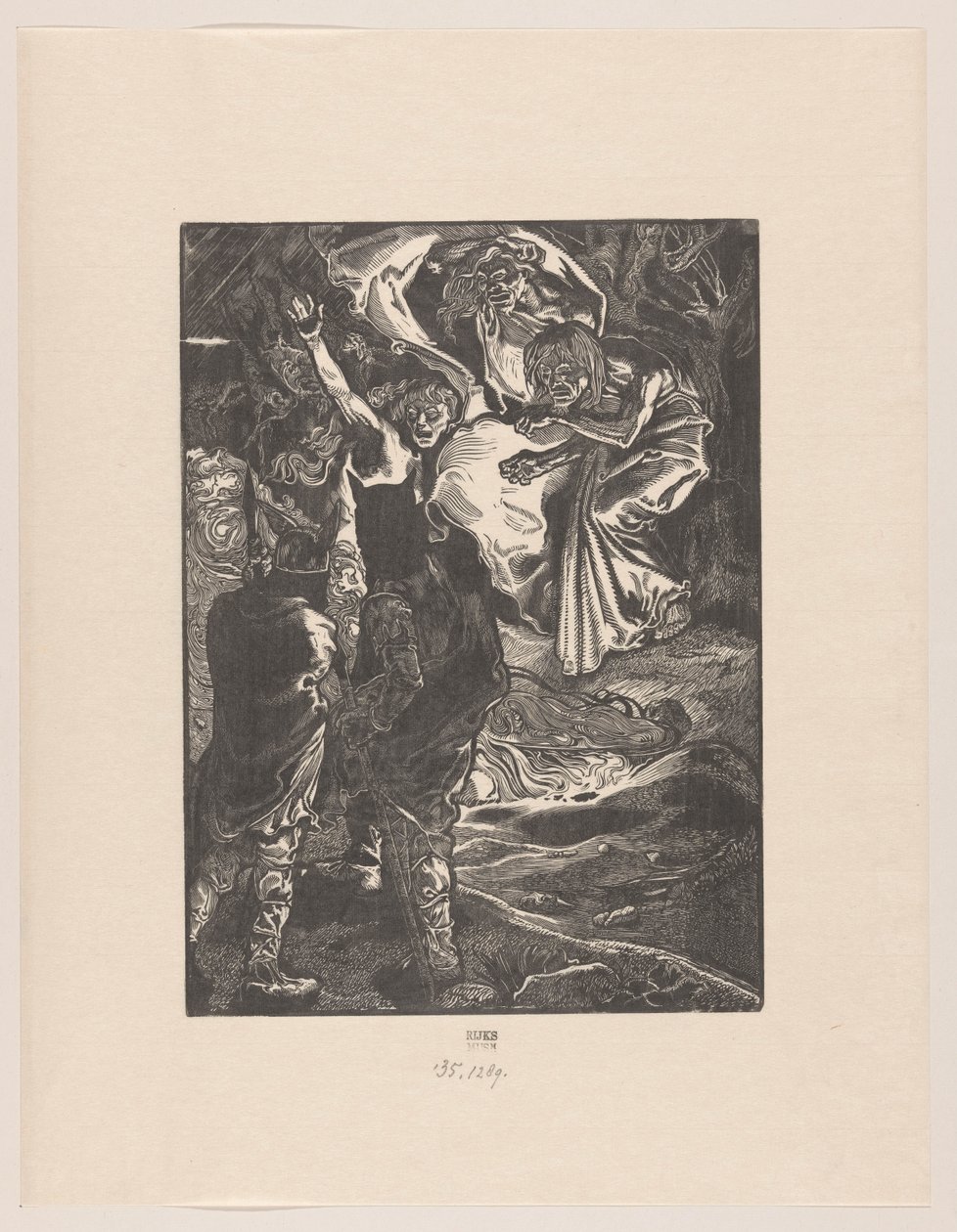 Macbeth a Banquo se setkají se třemi čarodějnicemi od Johannes Josephus Aarts