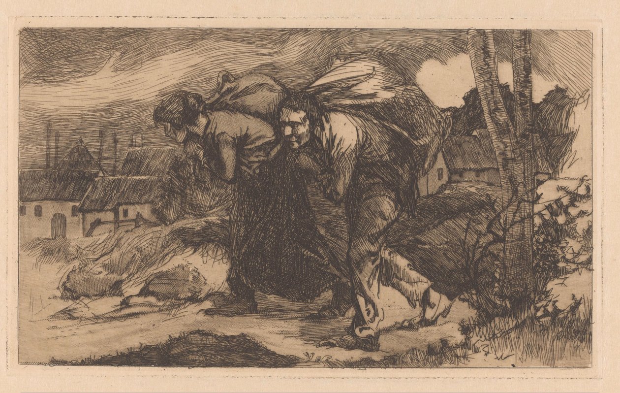 Muž a žena s taškou na zádech od Johannes Josephus Aarts