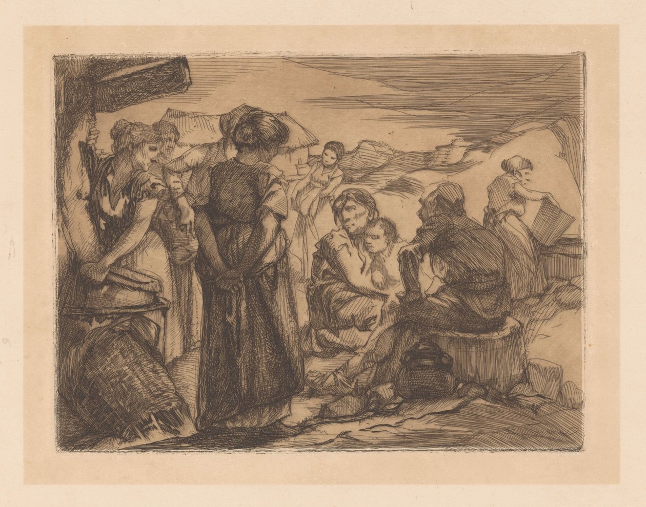 Muž, ženy a dítě v kopcovité krajině od Johannes Josephus Aarts