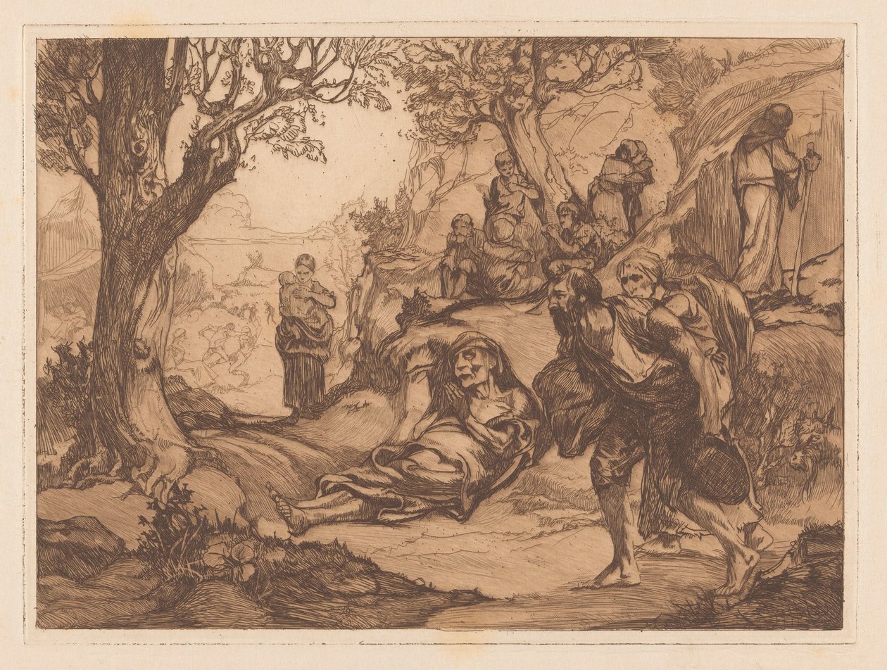 Muži, ženy a děti v kopcovité krajině od Johannes Josephus Aarts