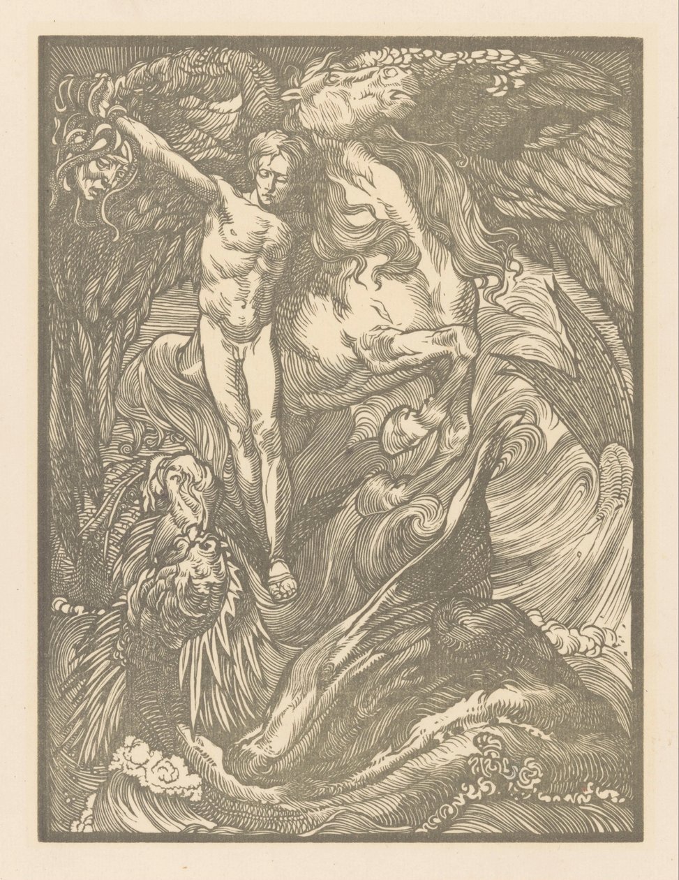 Perseus a mořská příšera Perseus a drak, tisk na holandský papír od Johannes Josephus Aarts