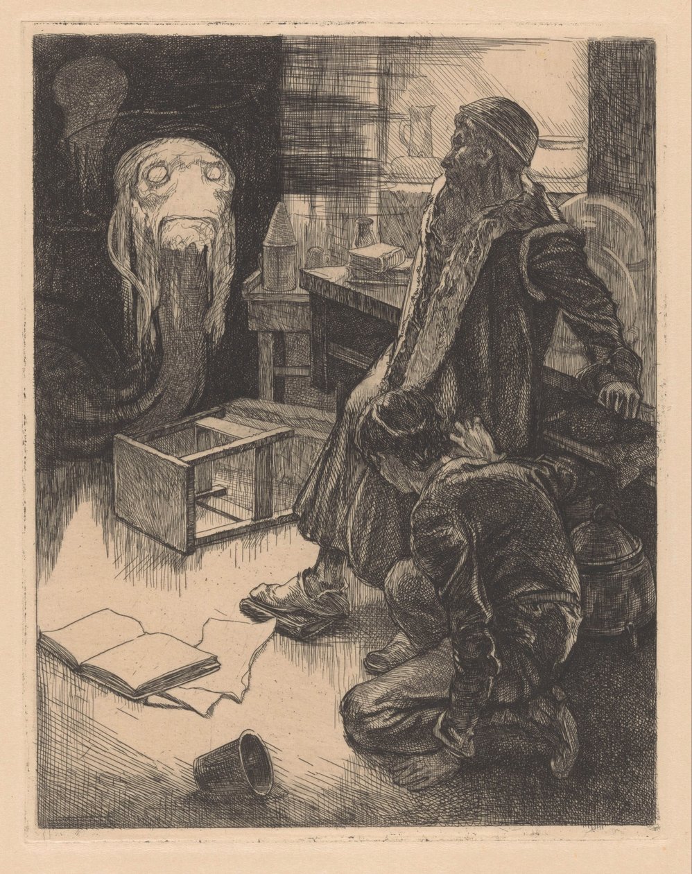 Dva muži a monstrum v pracovně od Johannes Josephus Aarts