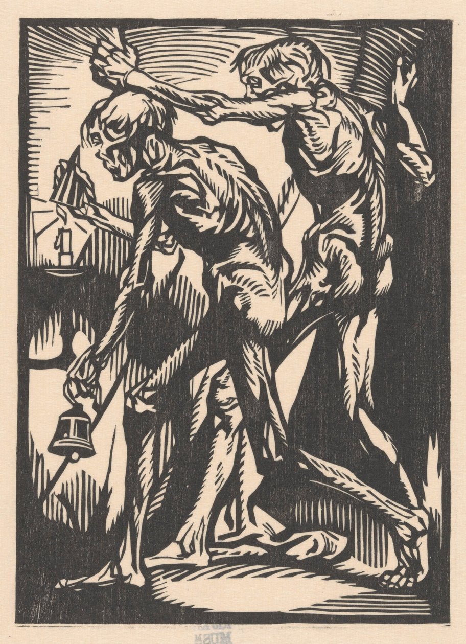 Dvě nahé mužské postavy se zvonkem a zhášečem svíček od Johannes Josephus Aarts