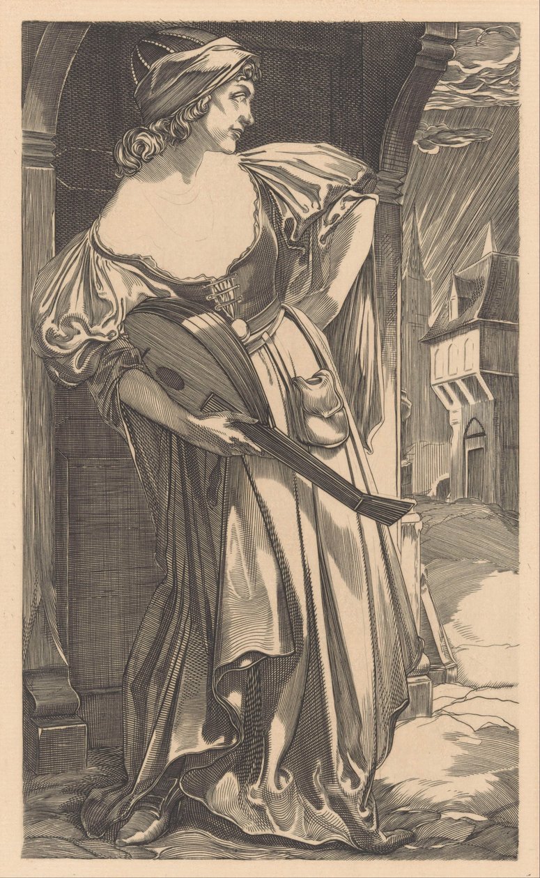Žena s loutnou na ulici od Johannes Josephus Aarts