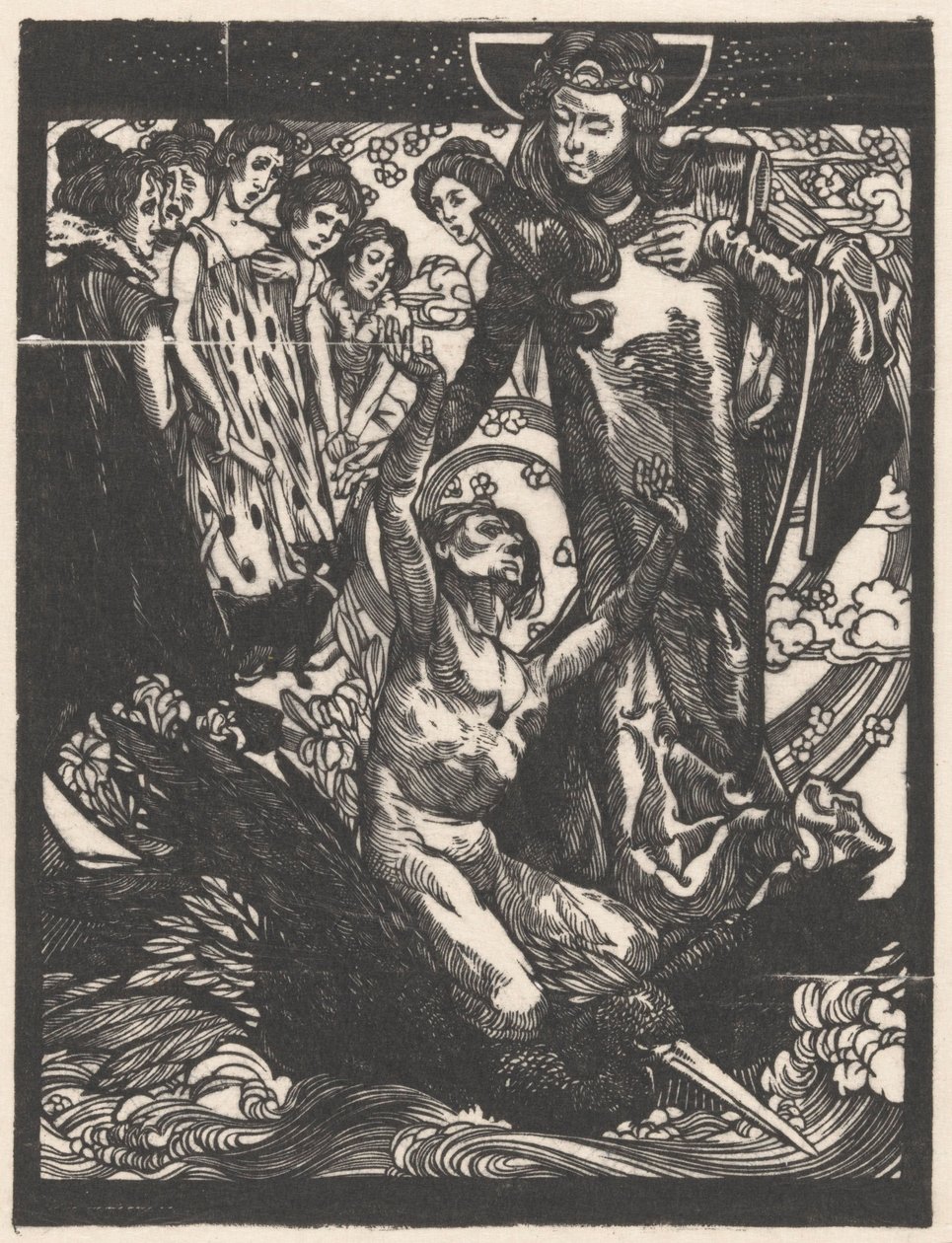 Ženské postavy s mužem na ptačím hřbetě od Johannes Josephus Aarts