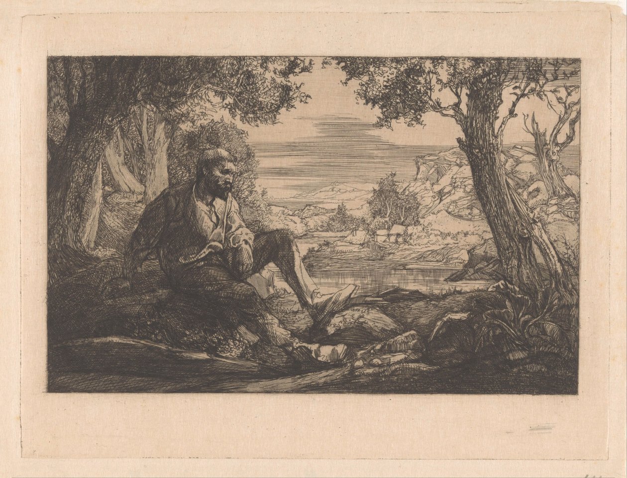 Sedící muž v kopcovité krajině od Johannes Josephus Aarts