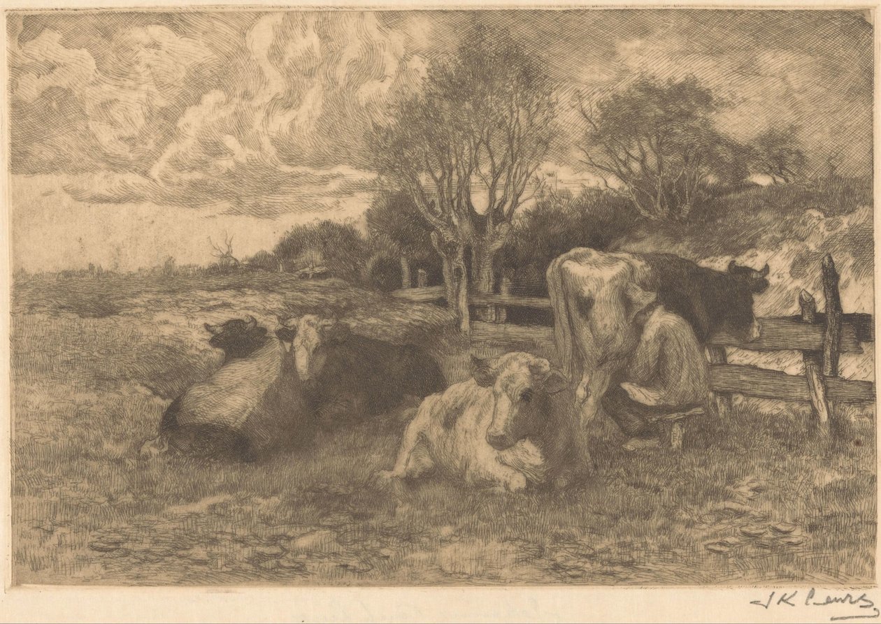 Krajina s krávami od Johannes Karel Leurs (signed by artist)