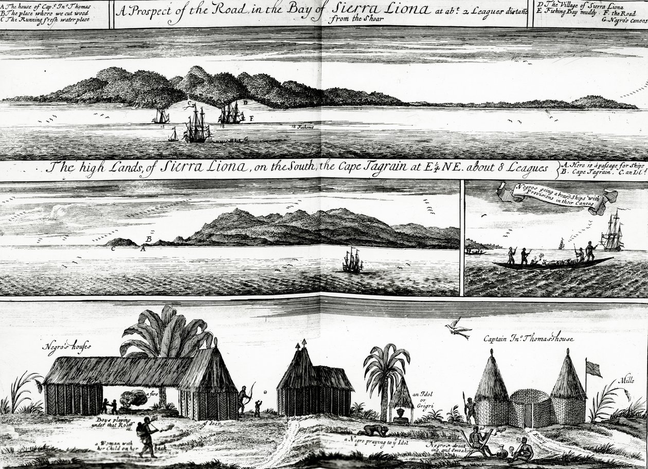 A Prospect of the Road in the Bay of Sierra Liona, ilustrace z 5. dílu Awnsham a Johna Churchilla 